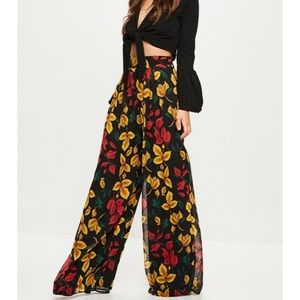 Tall Black Floral Wide Leg Pants